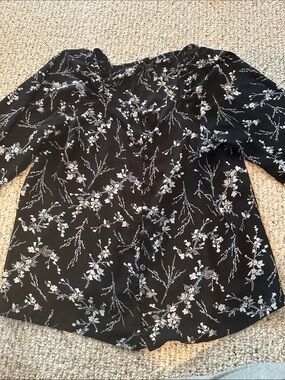 Ann Taylor Factory Black Blouse with White Floral Print